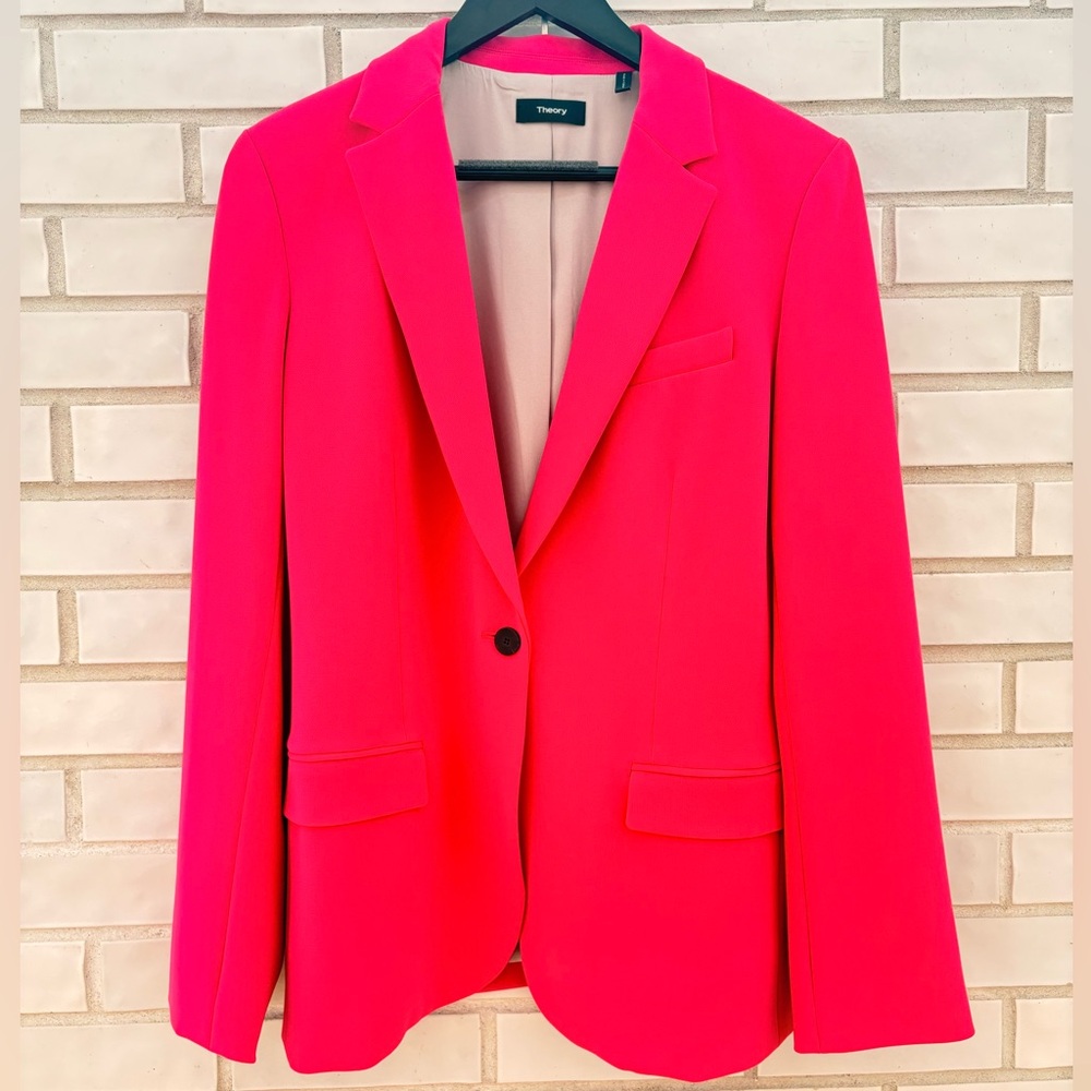 Theory Fuchsia Angled Blazer in Admiral Crepe